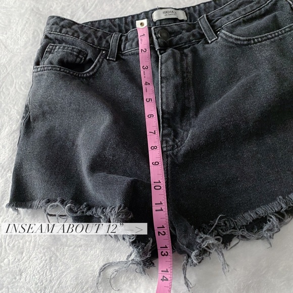 Charcoal High Waist Raw Hem Jean Shorts - Picture 3 of 8